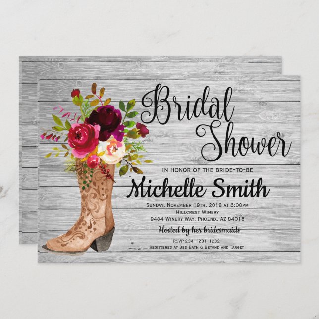 Rustic Country Bridal Western Boho Bridal Shower Invitation (Front/Back)