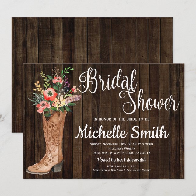 Rustic Country Bridal Western Floral Bridal Shower Invitation (Front/Back)