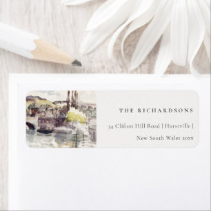 Rustic Country Bridge Riverside Watercolor Address Label