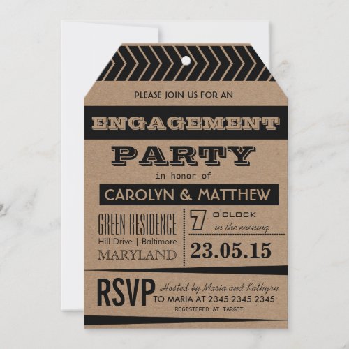 Rustic  Country Brown Black Enagagement Party Tag Invitation