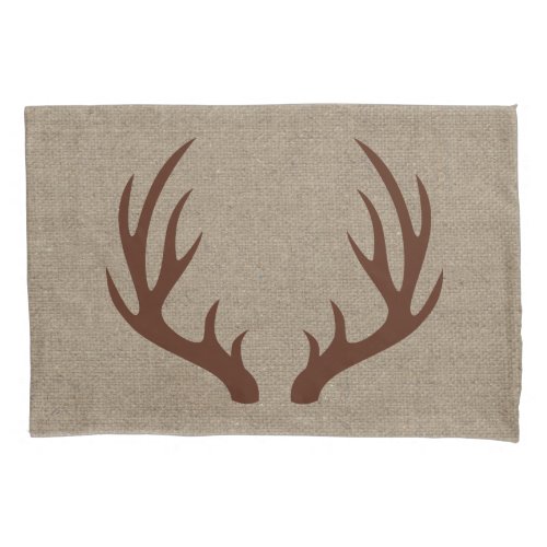 Rustic Country Brown Deer Antlers Faux Burlap Pillow Case