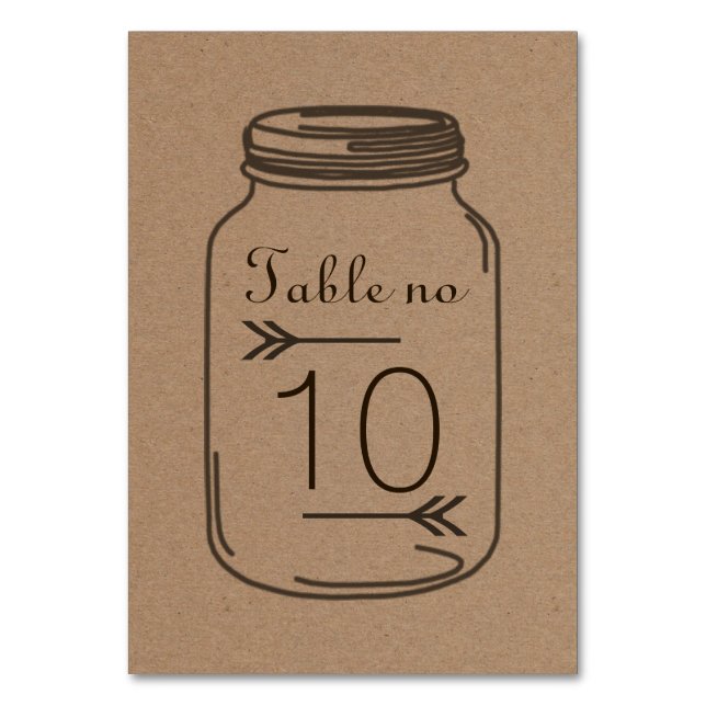 Rustic Country Brown Masonjar Table Number Card (Back)