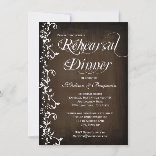 Rustic Country Brown Rehearsal Dinner Invitations