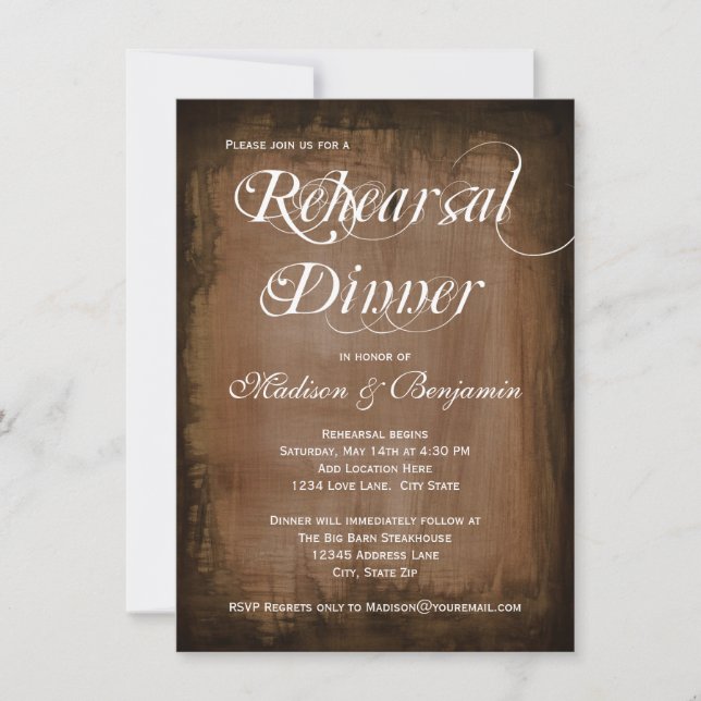 Rustic Country Brown Rehearsal Dinner Invitations (Front)