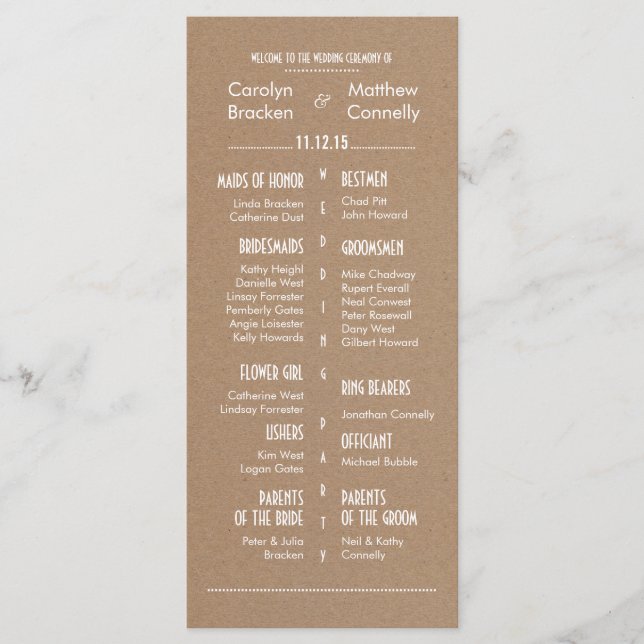 Rustic Country Brown Wedding Program 2 (Front)