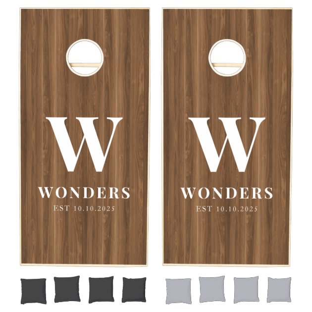 Rustic Country bROWN Wooden Family Name monogram Cornhole Set