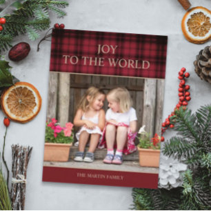 Rustic Country Buffalo Plaid Christmas Photo Joy Postcard