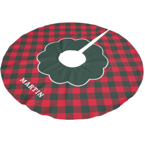 Rustic Country Buffalo Plaid Family Name Brushed Polyester Tree Skirt