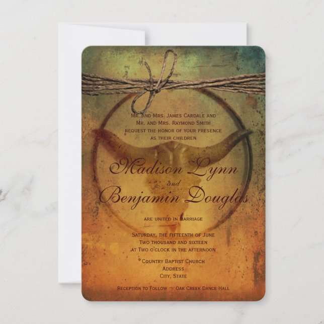 Rustic Country Bull Horns Wedding Invitations (Front)