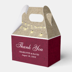 Rustic Country Burgundy Burlap Wedding Thank You Favor Boxes