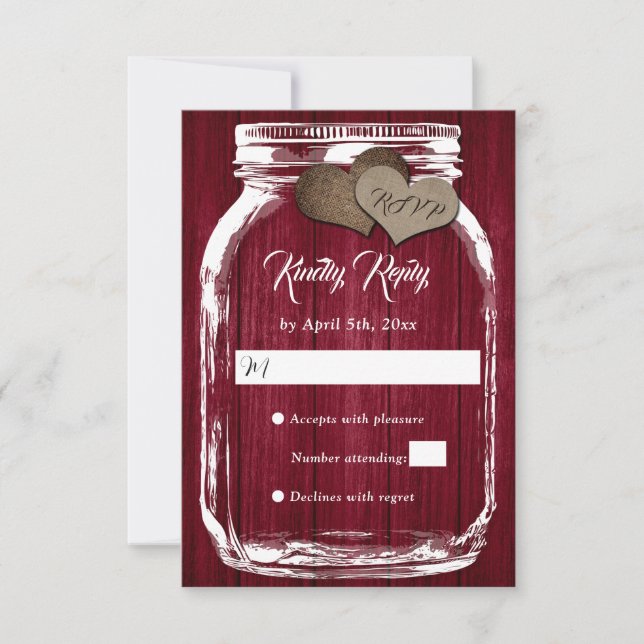 Rustic Country Burgundy Mason Jar Wedding RSVP (Front)