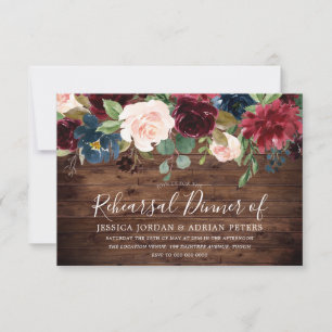 Rustic Country Burgundy Red Wine Rehearsal Dinner Invitation