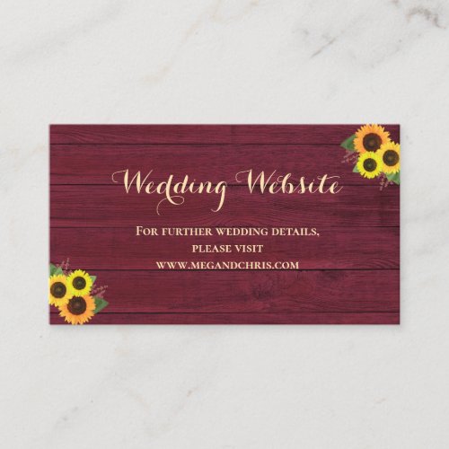 Rustic Country Burgundy Sunflower Wedding Website Enclosure Card