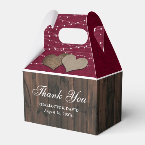 Rustic Country Burgundy Wedding Thank You Favor Boxes