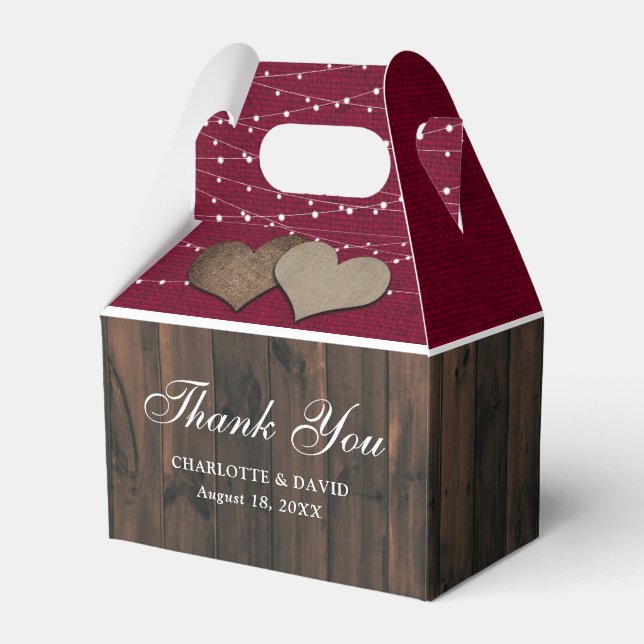 Rustic Country Burgundy Wedding Thank You Favor Boxes (Front Side)