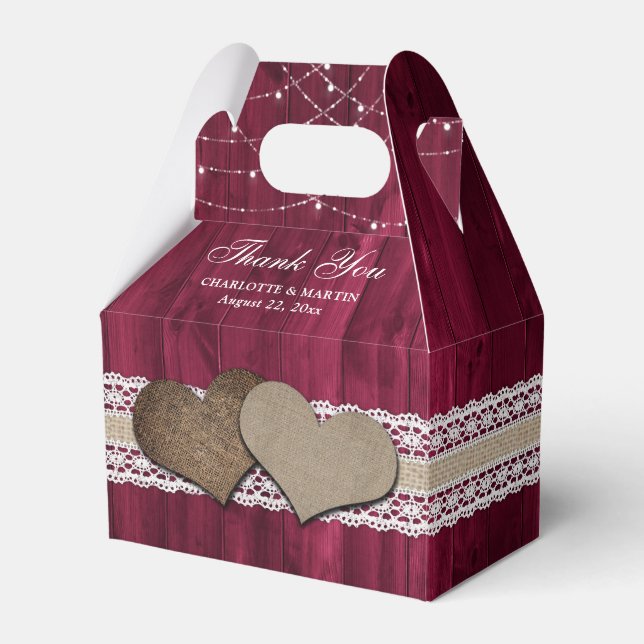 Rustic Country Burgundy Wedding Thank You Favor Boxes (Front Side)