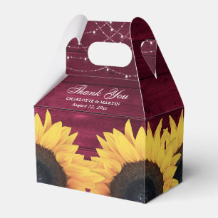 Rustic Country Burgundy Wood Sunflower Wedding Favor Boxes