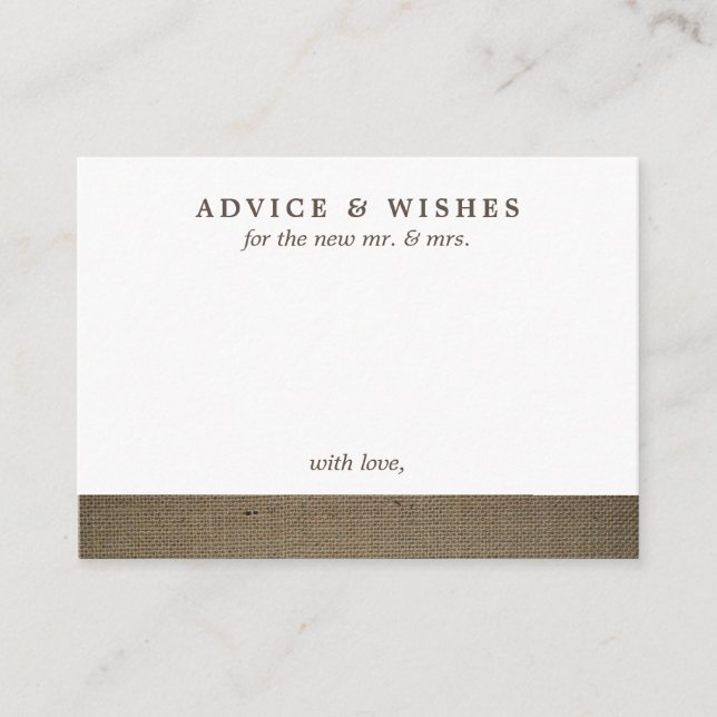 Rustic Country Burlap Advice Cards (Front)