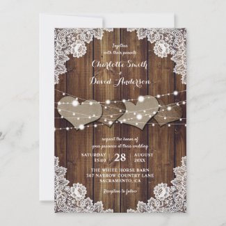 Rustic Country Burlap and Lace Wedding Invitation