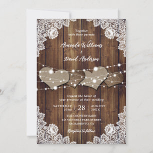 Rustic Country Burlap and Lace Wedding Invitation