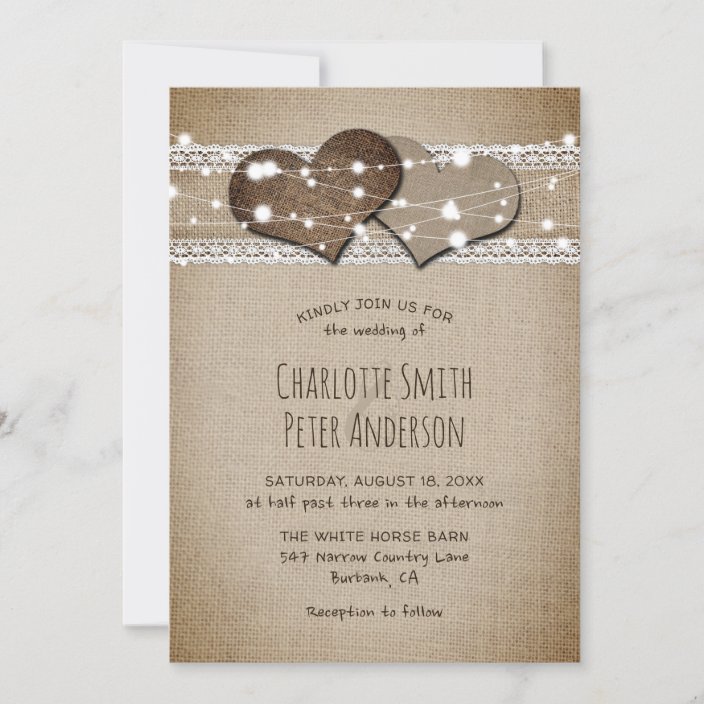 Rustic Country Burlap and Lace Wedding Invitation | Zazzle.com
