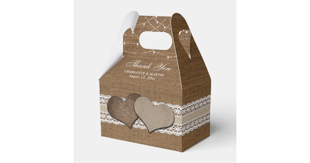 Rustic Country Burlap and Lace Wedding Thank You Favor Boxes | Zazzle