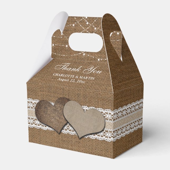 Rustic Country Burlap and Lace Wedding Thank You Favor Boxes (Front Side)