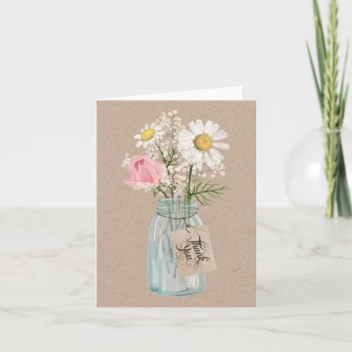 Rustic Country Burlap and Mason Jar Flowers Thank You Card