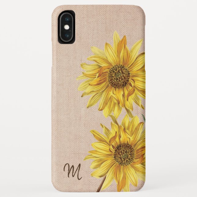 Rustic Country Burlap and Sunflowers Monogram Case-Mate iPhone Case (Back)