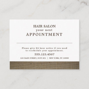 Rustic Country Burlap Appointment Card