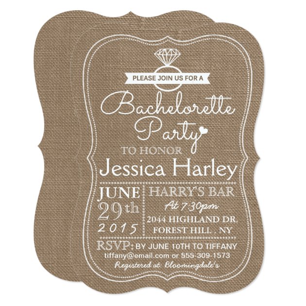 Rustic Country Burlap Bachelorette Party Invitation