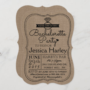 Rustic Country Burlap Bachelorette Party Invitation
