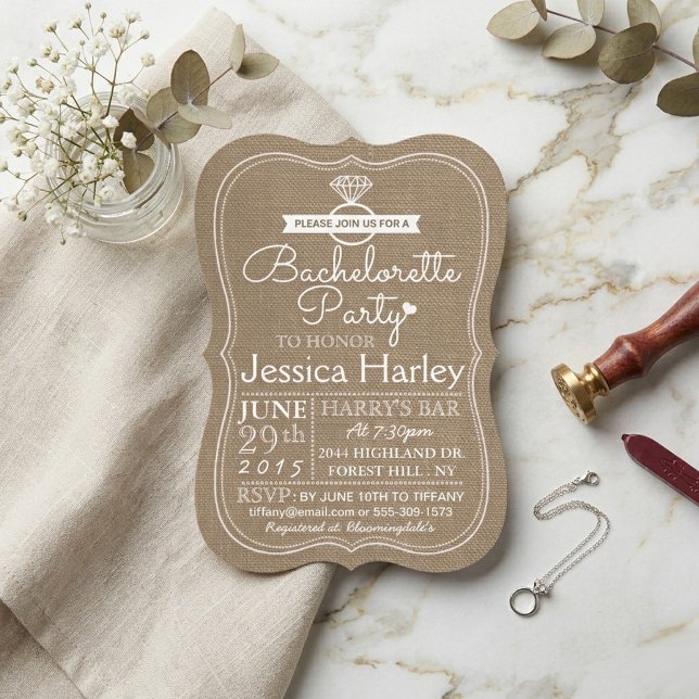 Rustic Country Burlap Bachelorette Party Invitation (Creator Uploaded)