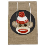 Rustic Country Burlap Birthday Sock Monkey Medium Gift Bag at Zazzle