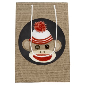 Rustic Country Burlap Birthday Sock Monkey Medium Gift Bag by custom_party_supply at Zazzle