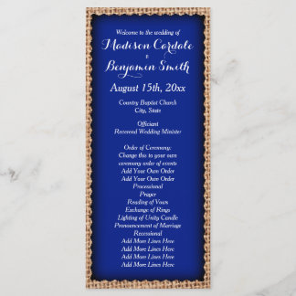 Rustic Country Burlap Blue Wedding Programs