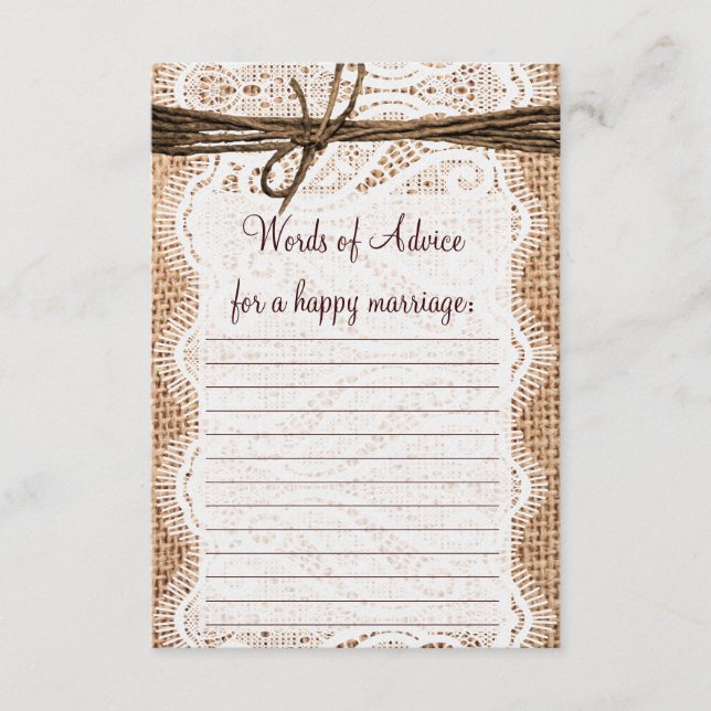 Rustic Country Burlap Bridal Advice Cards (Front)