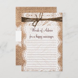 Rustic Country Burlap Bridal Advice Cards