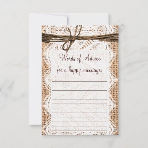 Rustic Country Burlap Bridal Advice Cards