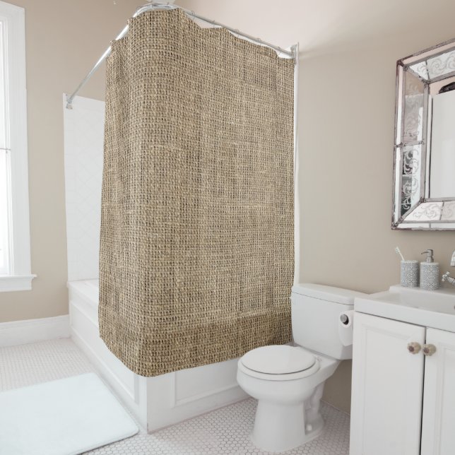 rustic country burlap canvas pattern shower curtain (In Situ)