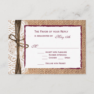 Rustic Country Burlap Cranberry Wedding RSVP Cards