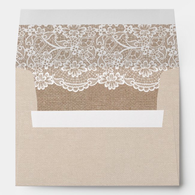 Rustic Country Burlap Elegant Lace Wedding 5x7 Envelope