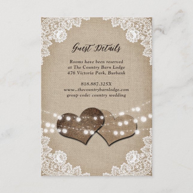 Rustic Country Burlap Floral Lace Wedding Enclosure Card (Front)