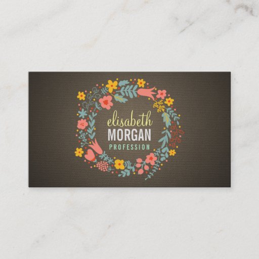 Customizable Rustic Country Burlap Floral Wreath Business Card Template
