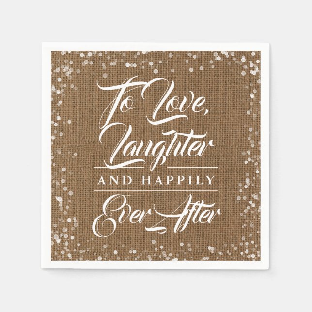 Rustic Country Burlap Happily Ever After Wedding Napkins (Front)