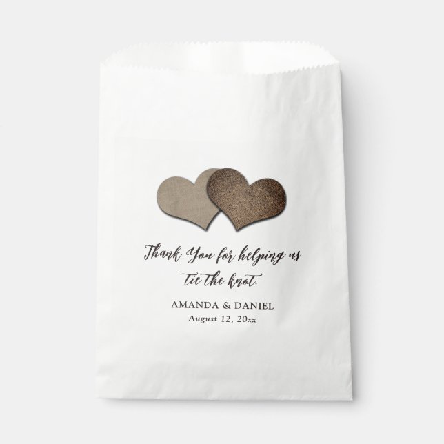 Rustic Country Burlap Hearts Wedding Favor Bag (Front)