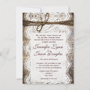 Rustic Country Burlap Lace Look Wedding Invitation