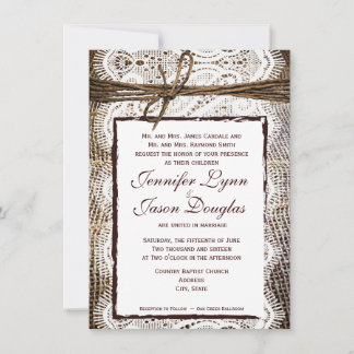 Rustic Country Burlap Lace Look Wedding Invitation