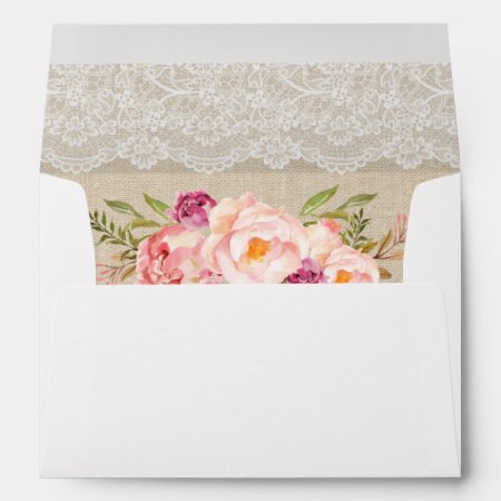 Rustic Country Burlap Lace Pink Floral Wedding Envelope