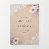 Rustic Country Burlap Lace Pink Floral Wedding Tri-Fold Invitation (Cover)